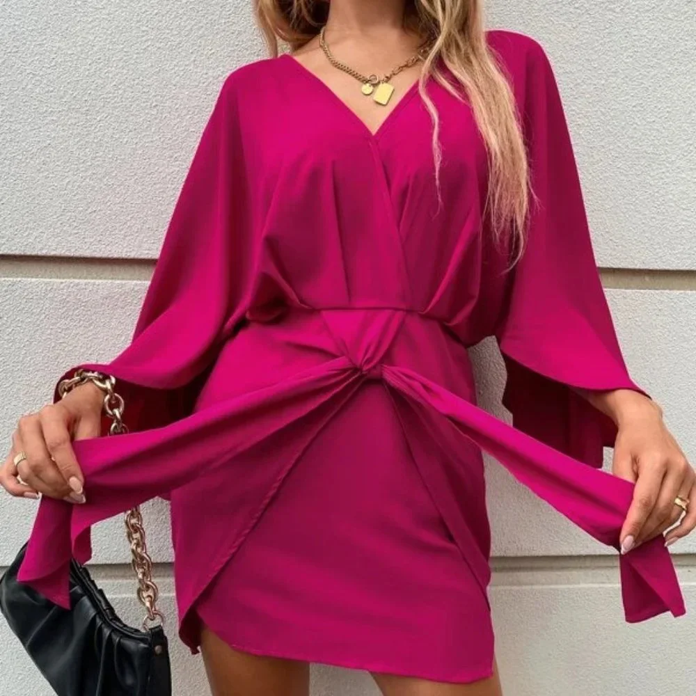 Barbie Hot Pink Knot Front Flounce Sleeve Mini Dress_3